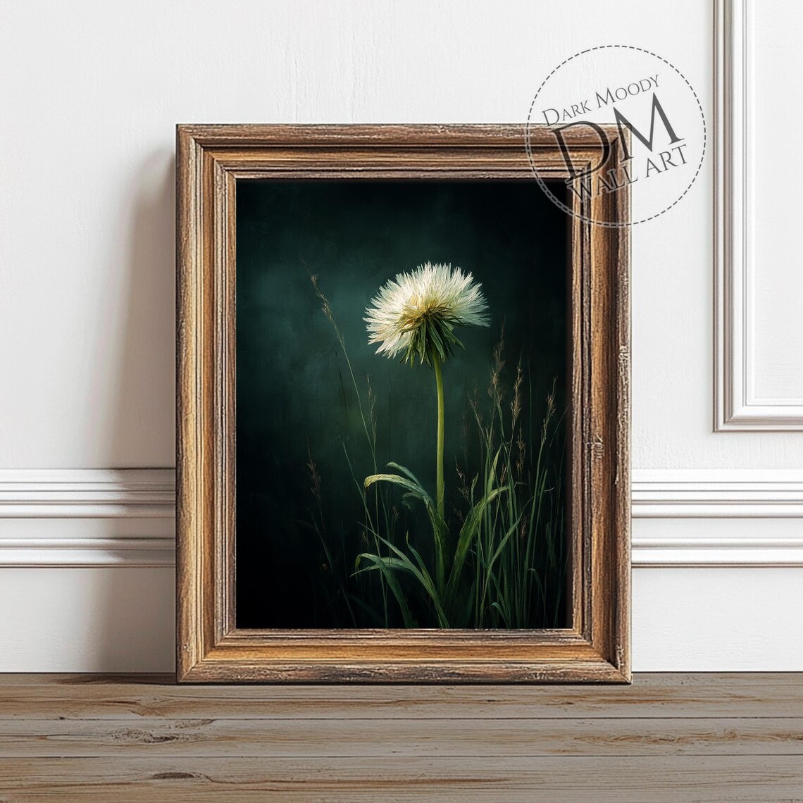 White Dandelion Wall Art Moody Botanical Nature Print