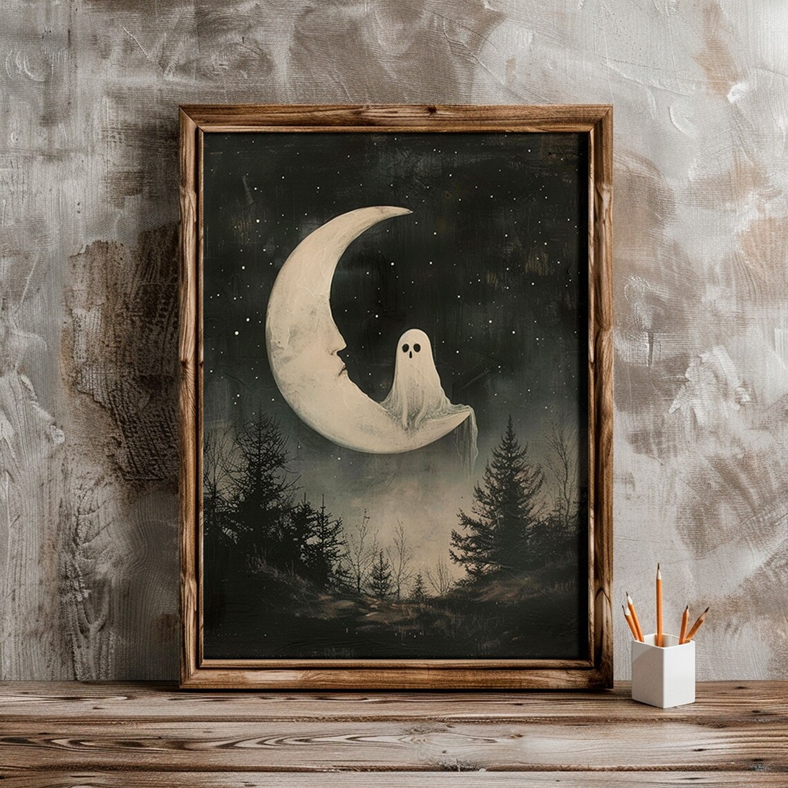 Halloween Moon Ghost Art Print, Gothic Cottagecore Decor - Image 4