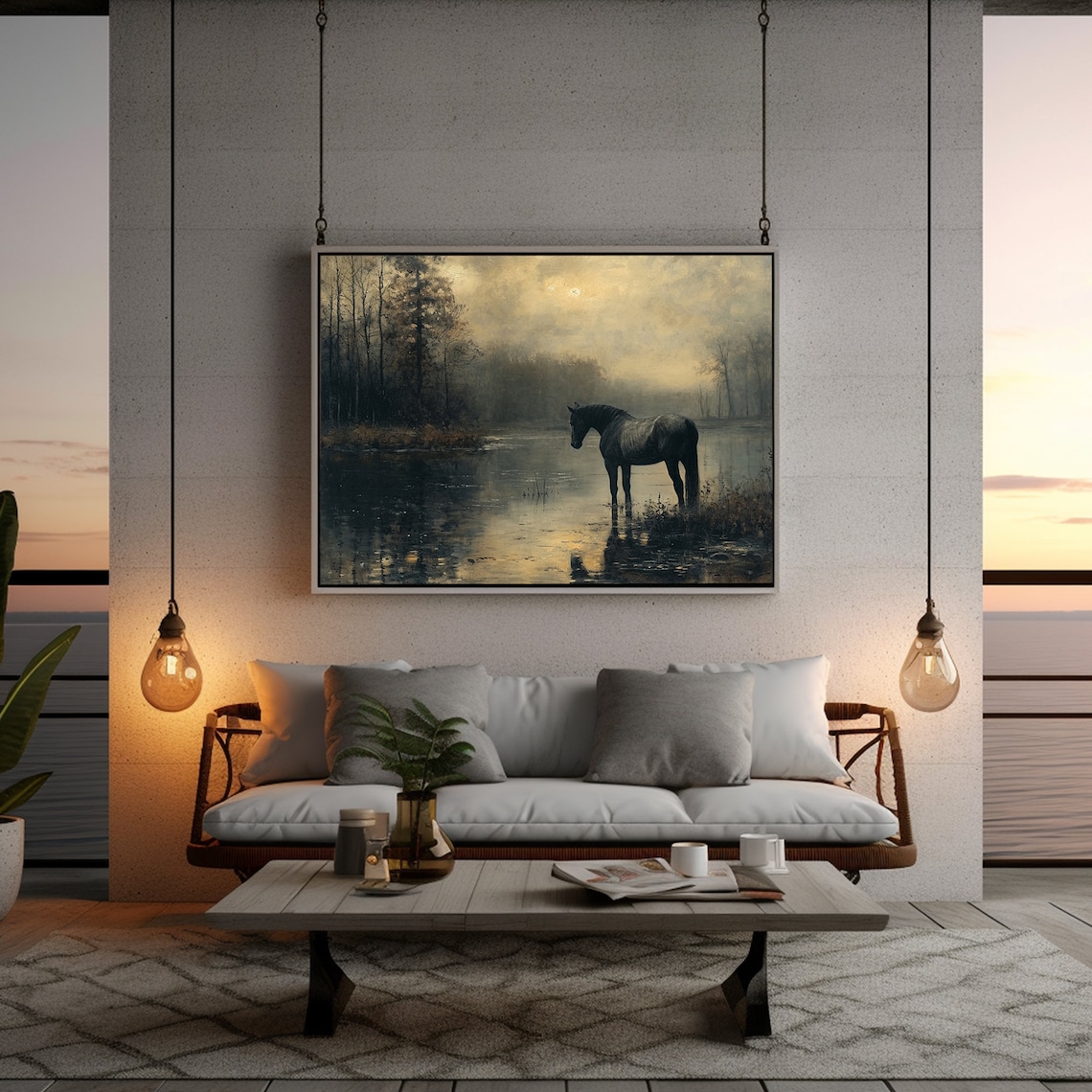 Black Horse Painting, Moody Cottagecore Art Print - Image 3