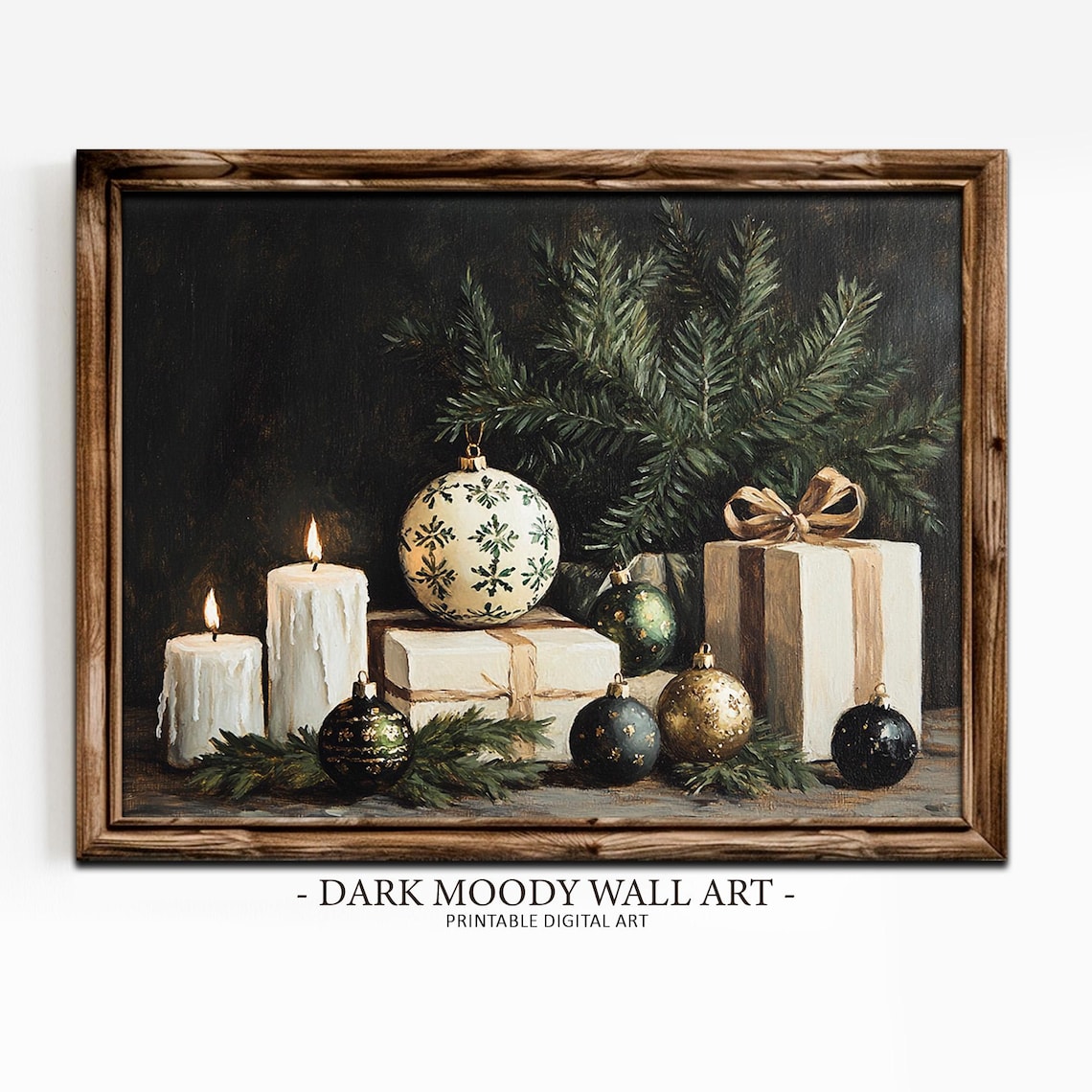 Christmas Gifts Still Life Vintage Ornament Candle Painting Poster