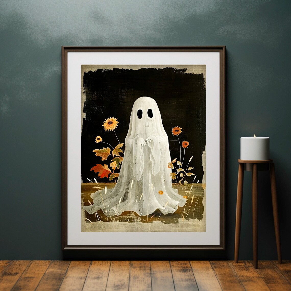 Ghost Among Sunflowers Autumn Painting Dark Background Floral Poster - Image 5