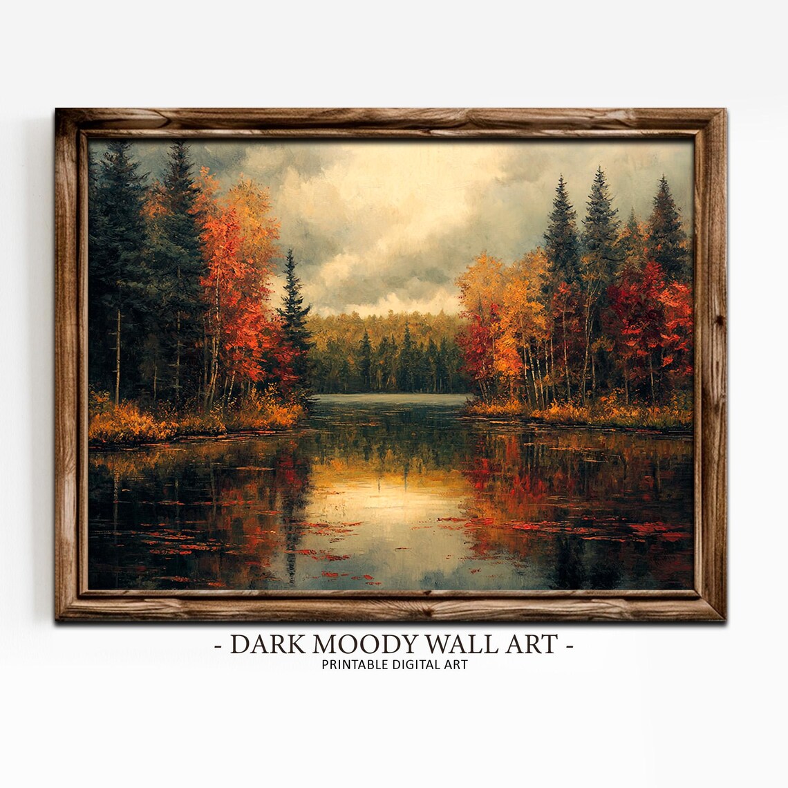 Serene Autumn Lake Mirrored Forest Reflections Vintage Landscape Painting Poster - Image 3