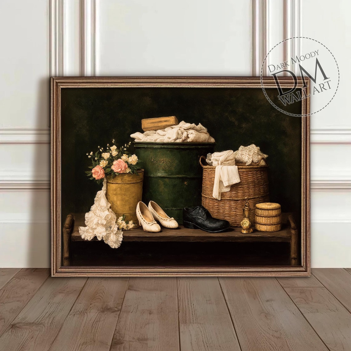 Laundry Room Decor Vintage Still Life With Shoes, Baskets Art Print