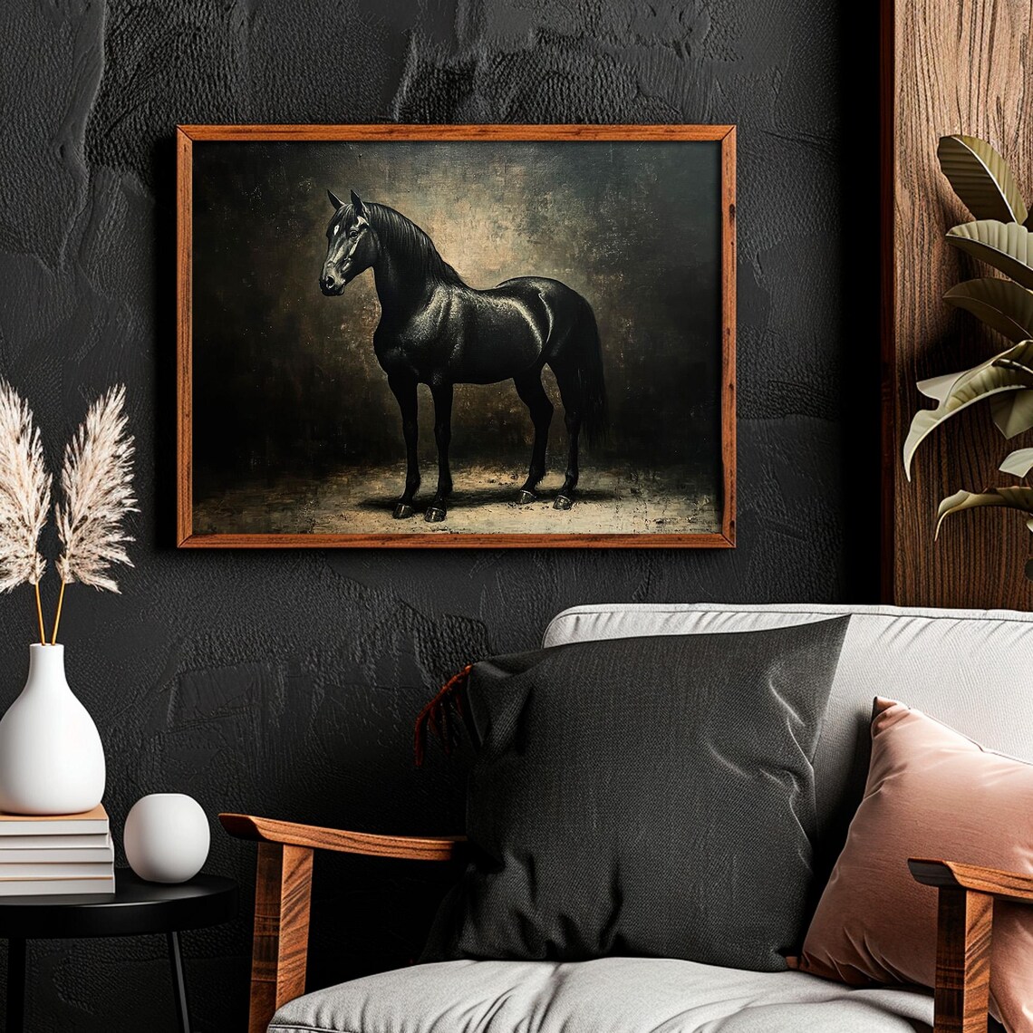 Dark Moody Black Horse Portrait Rustic Vintage Painting Poster - Image 4