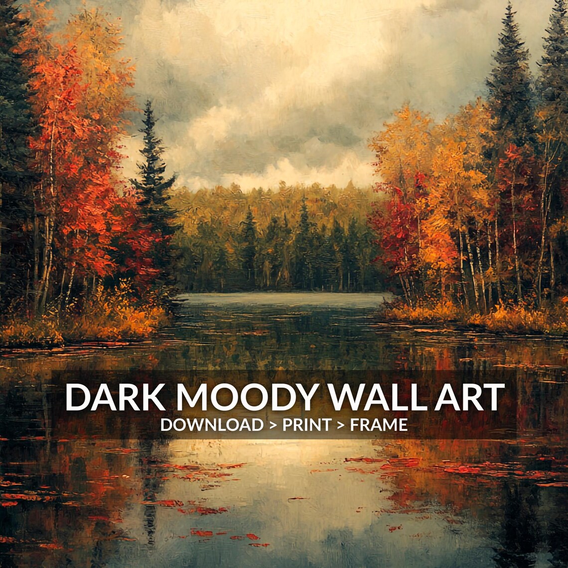 Serene Autumn Lake Mirrored Forest Reflections Vintage Landscape Painting Poster - Image 6