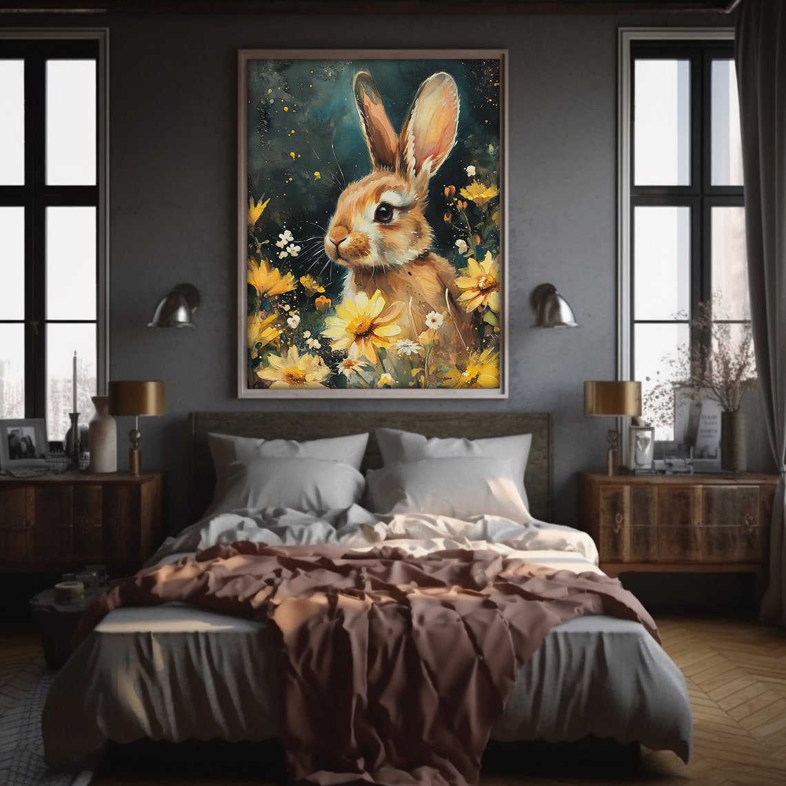 Easter Rabbit Prints Spring Wall Art Dark Academia Decor Moody Bunny Painting - Image 6