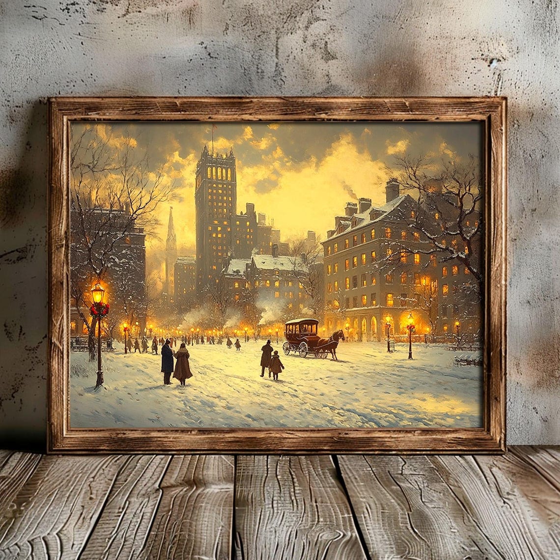 Victorian City Square Snowy Golden Hour Carriage Scene Poster - Image 5