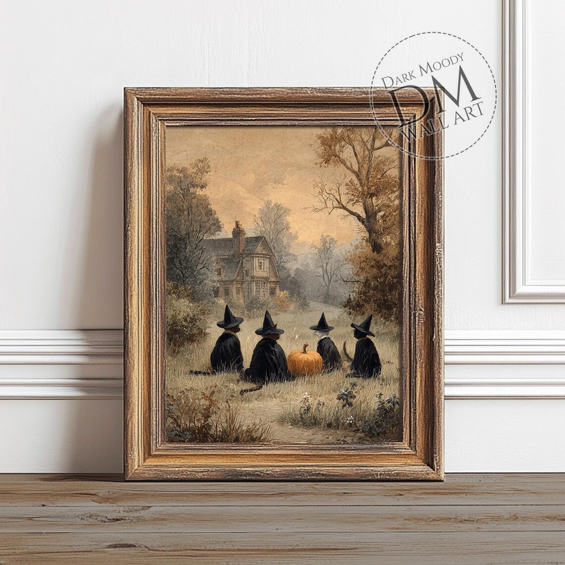 Witch Cats and Pumpkin Gothic Halloween Art Print