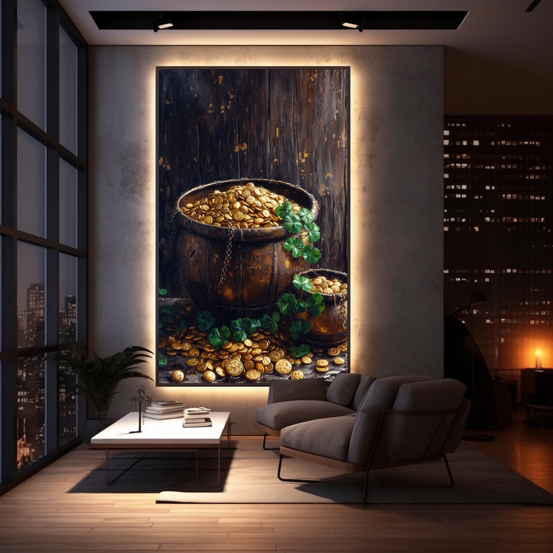 Leprechaun Bucket Of Gold Coins Shamrock Still Life Painting Poster - Image 3