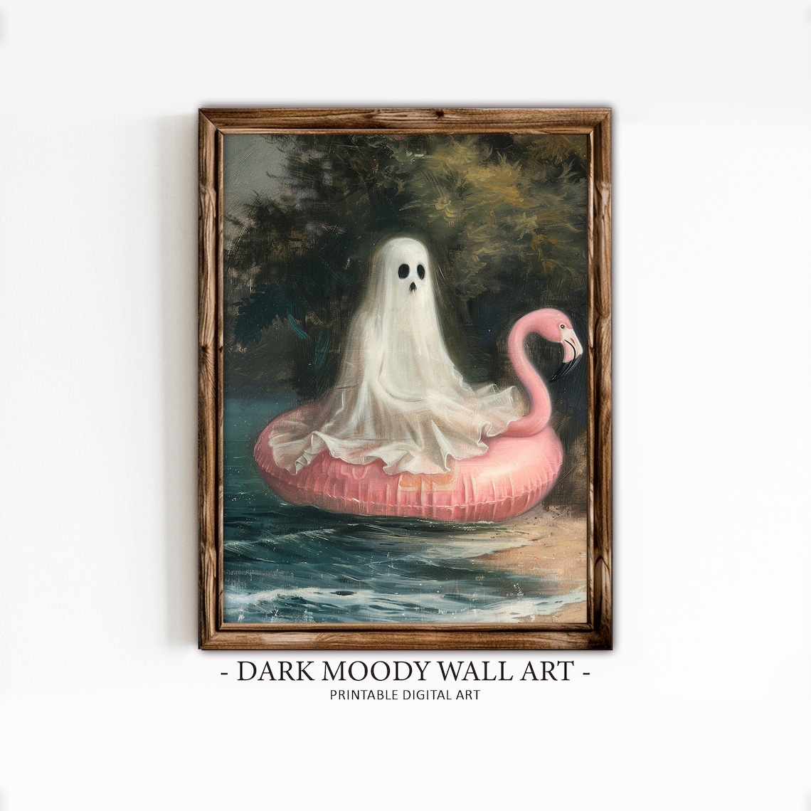 Ghost On Flamingo Swim Ring Funny Bathroom Poster