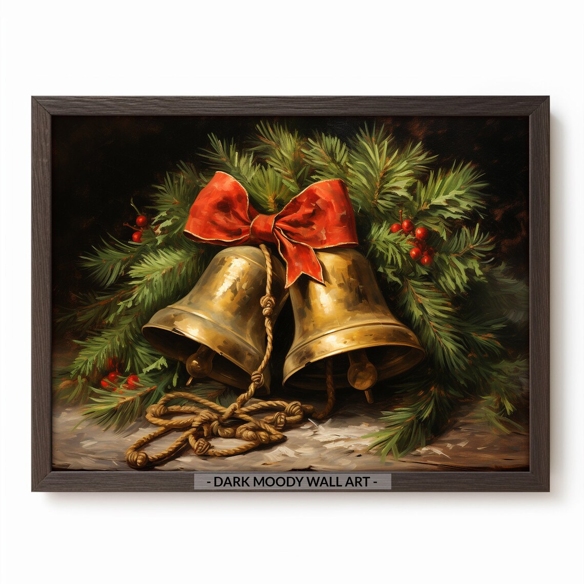 Rustic Christmas Jingle Bells, Vintage Holiday Art Print