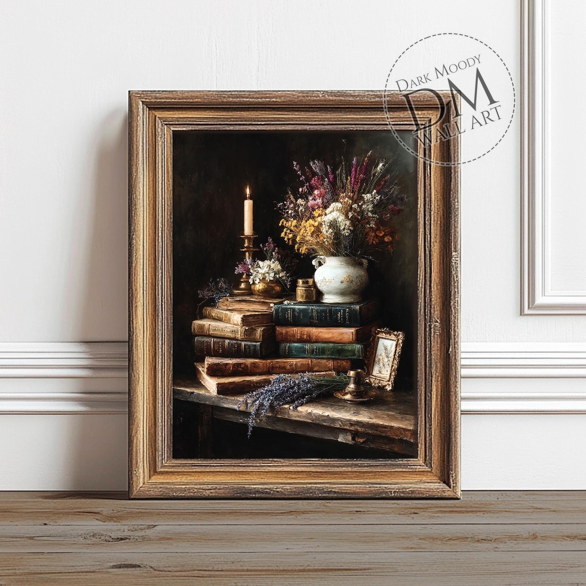 Books And Candle, Dark Academia Still Life Art Print