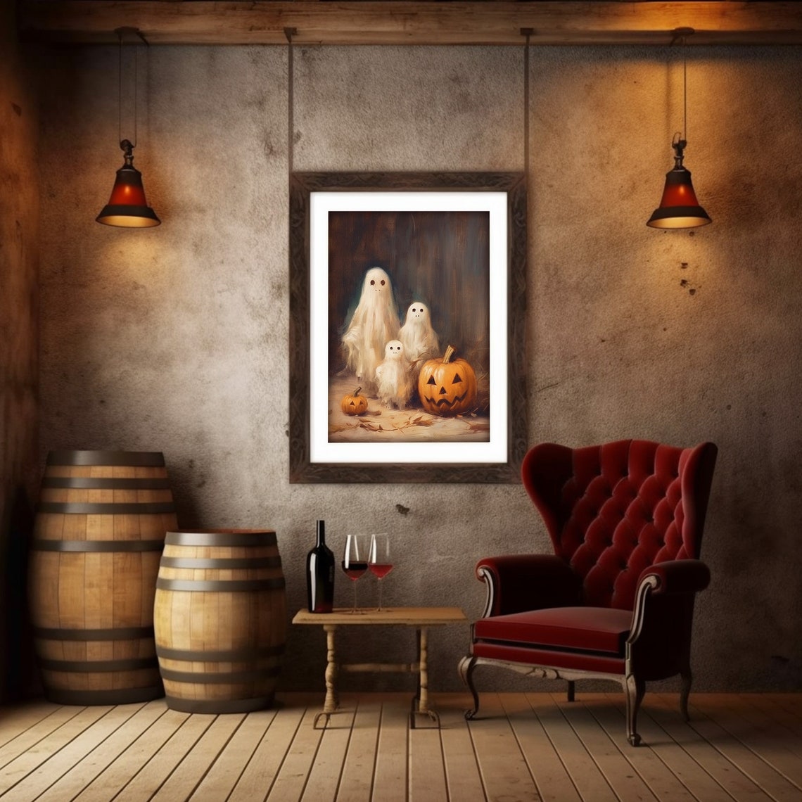 Cute Ghost Painting Moody Haunted Halloween Art Gothic Ghost Family Print Decor - Image 3