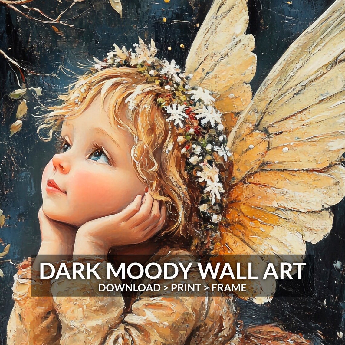 Angel Child Resting On Snowy Stone Wall Dreamy Painting Poster - Image 6