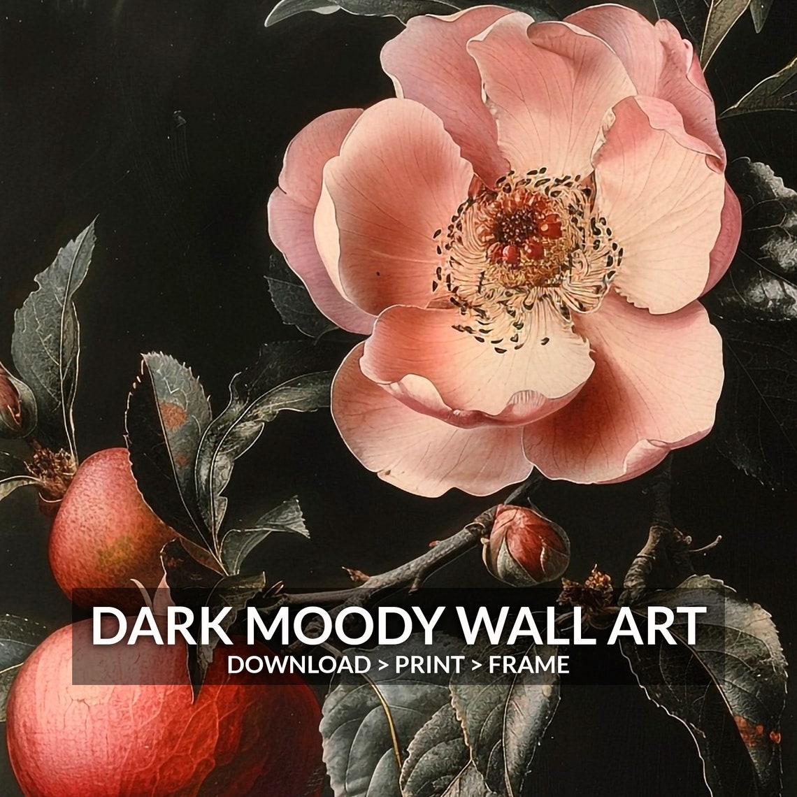 Pomegranate Blossom Branch Dark Moody Botanical Artwork Poster - Image 6
