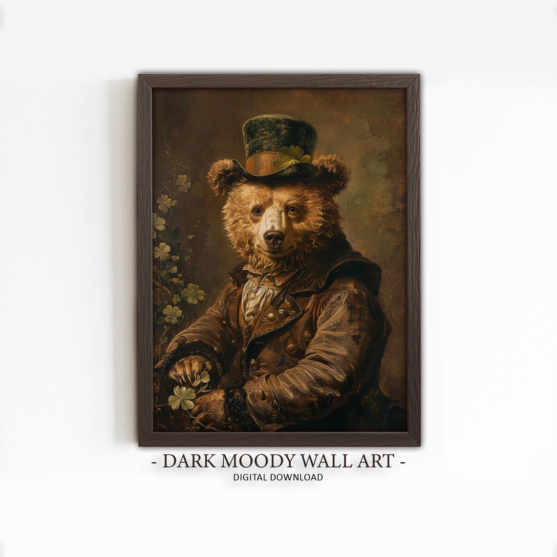 Irish Bear Top Hat Shamrock Saint Patricks Day Painting Poster