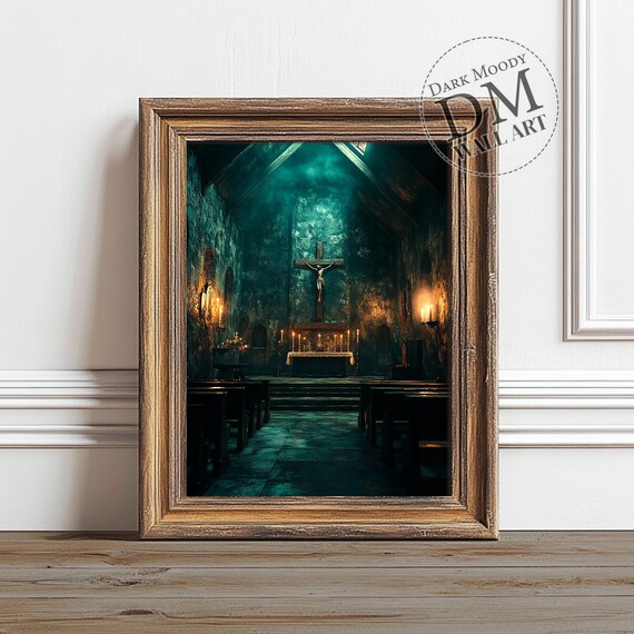 Gothic Church Wall Art Dark Religious Altar Interior Print