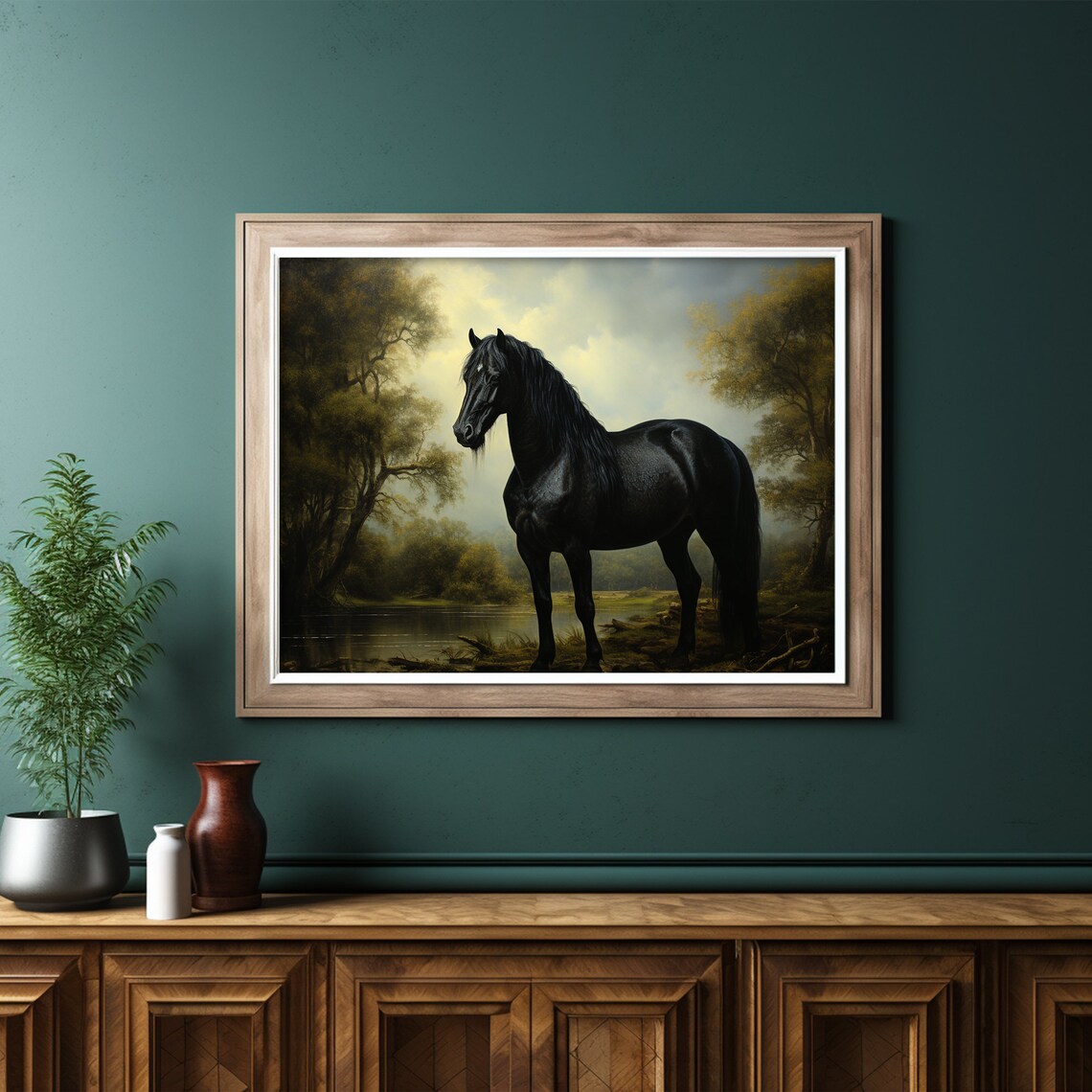 Antique Black Horse Vintage Farmhouse Art Print - Image 6