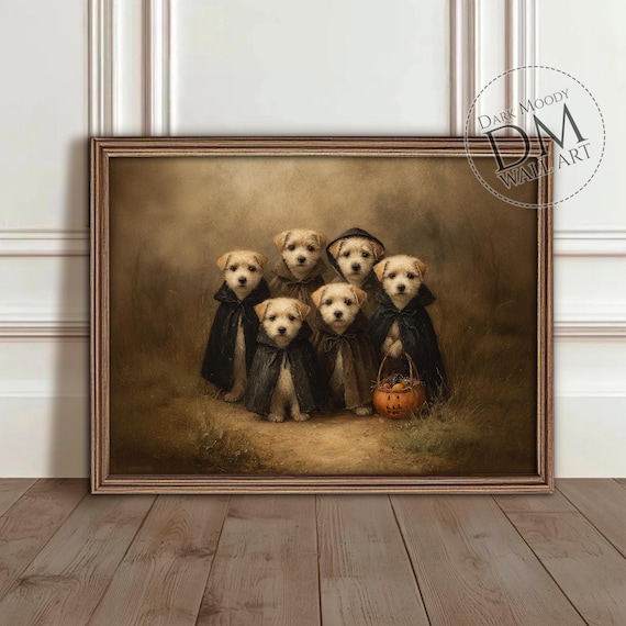 Puppies In Cloaks With Jack Olantern, Gothic Halloween