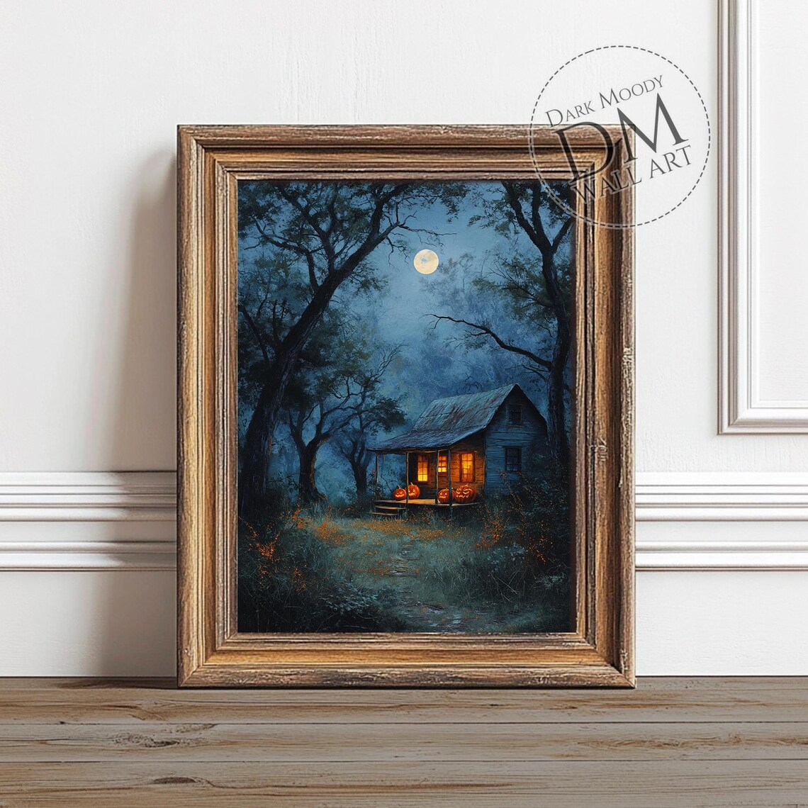 Haunted Pumpkin Cabin - Spooky Halloween Forest Art Print