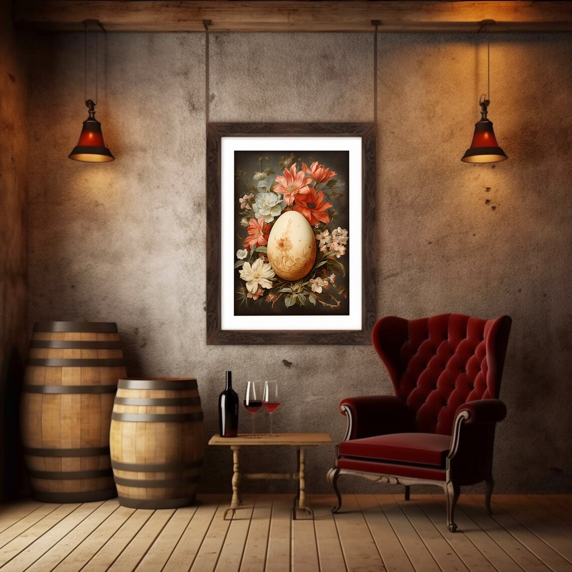Easter Egg Print, Spring Moody Flower Basket Painting - Image 5