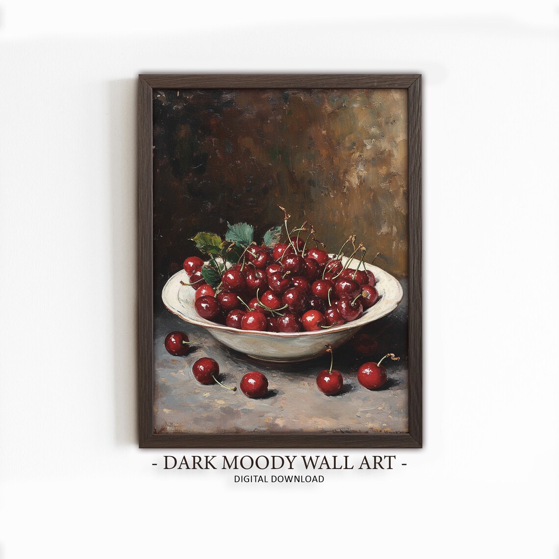Cherry Print, Moody Fruit Still Life Painting