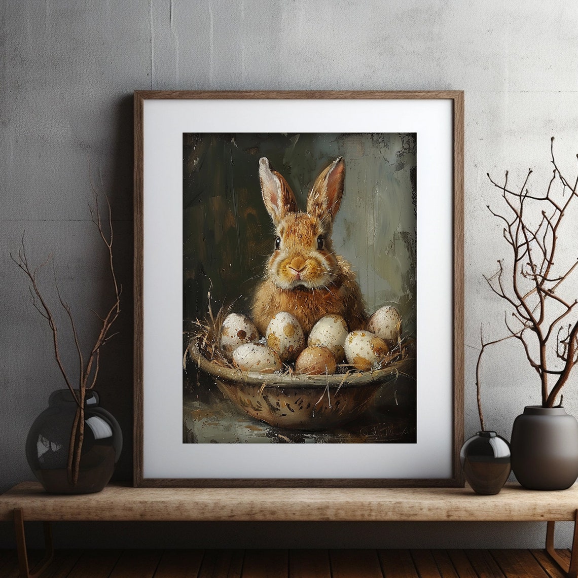 Bunny Rabbit Basket Speckled Eggs Vintage Easter Painting Poster - Image 5