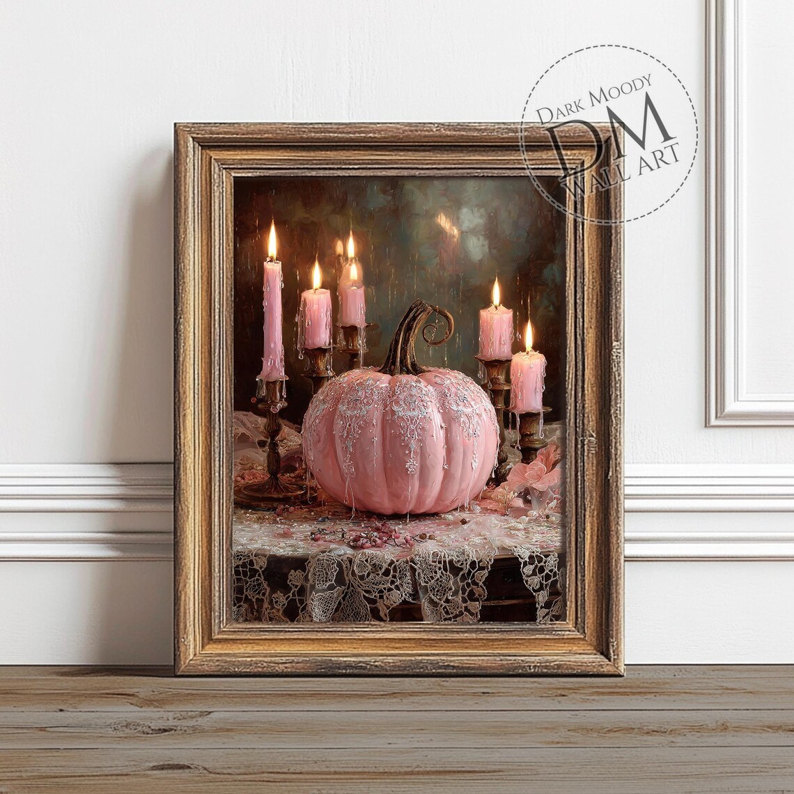 Pink Pumpkin Halloween Wall Art, Gothic Still Life Print