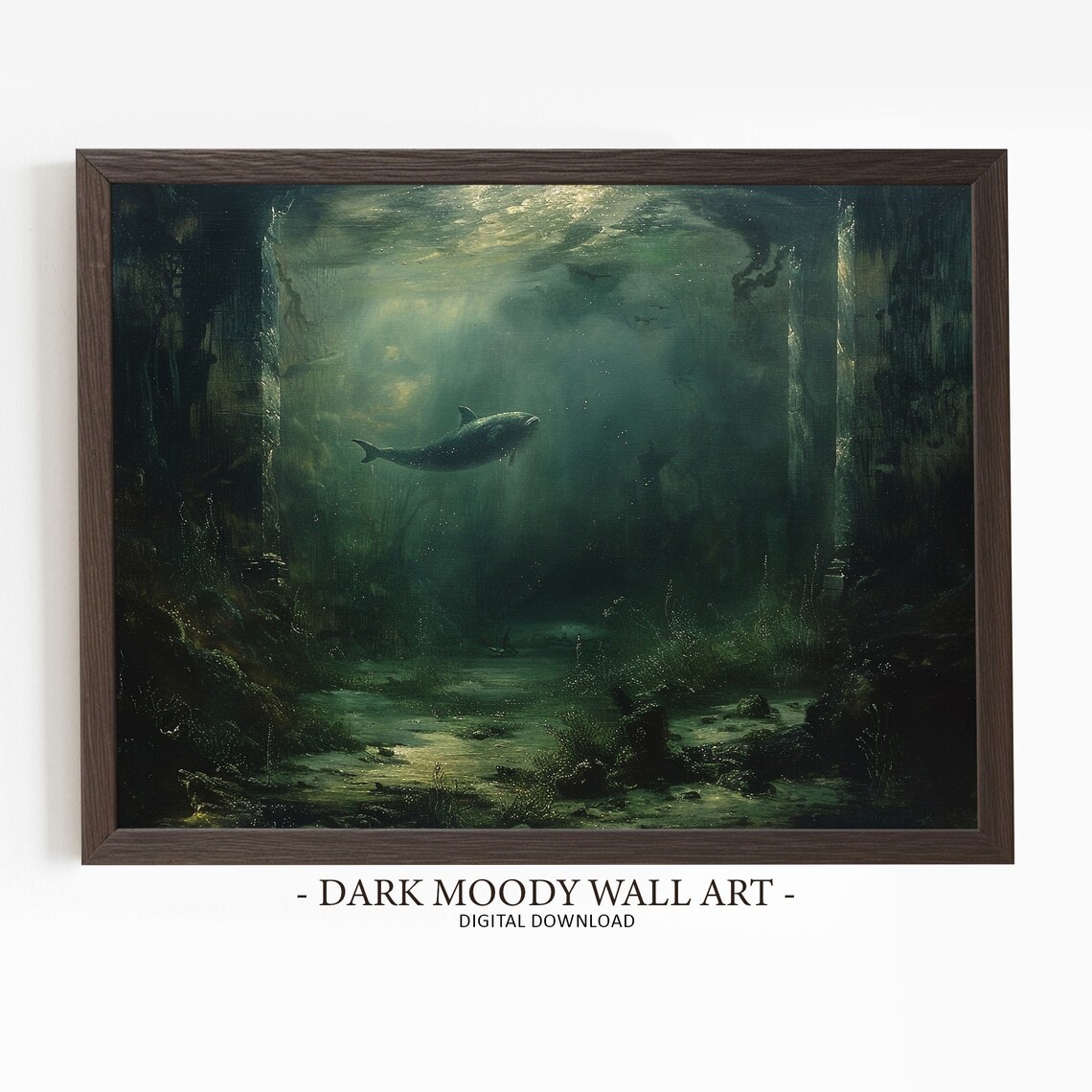 Ocean Underwater Seascape, Dolphin Painting