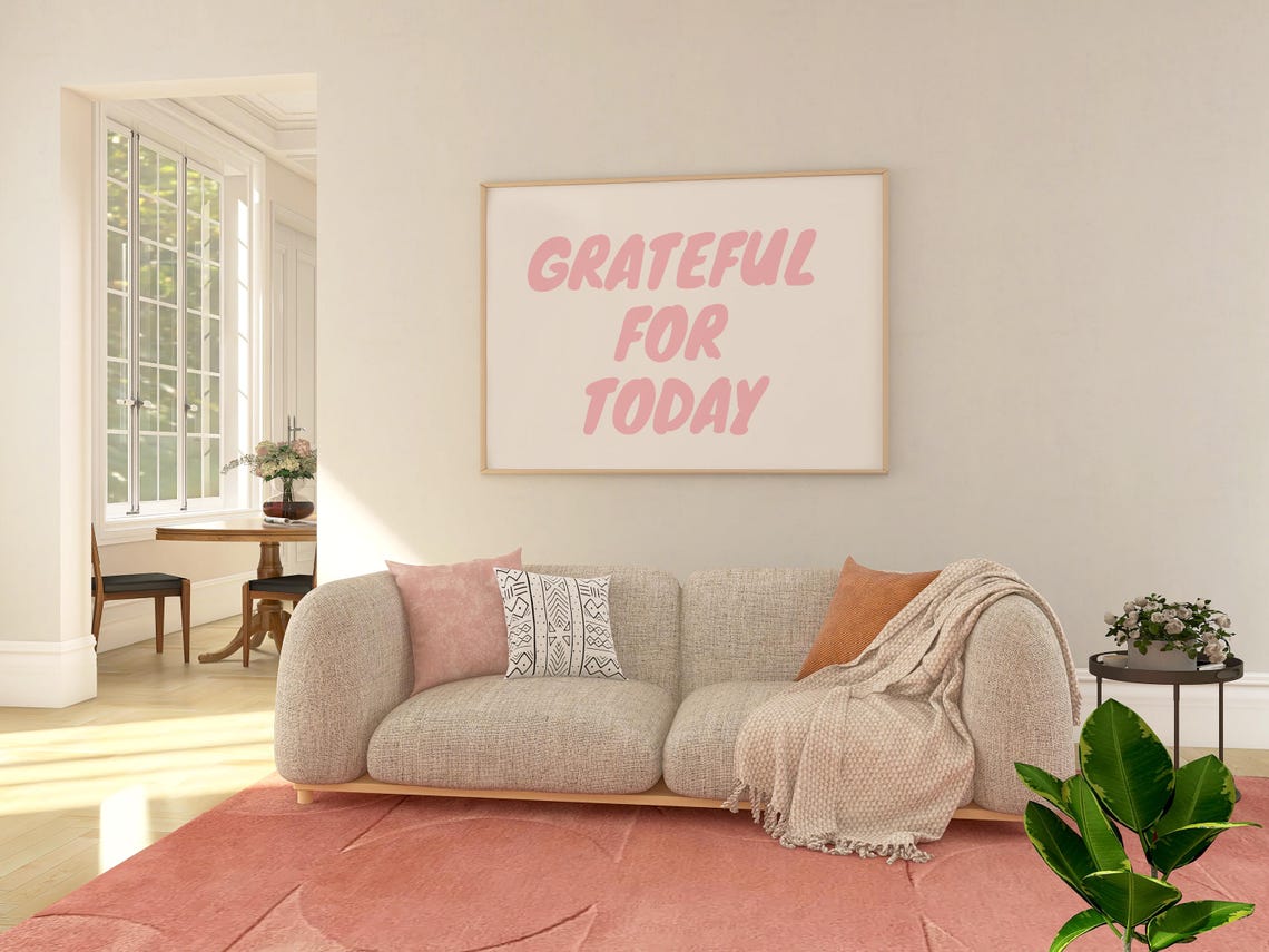 Grateful For Today Pink Retro Bubble Lettering Positive Quote Poster - Image 2