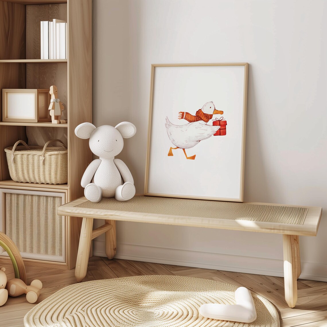 Cute Duck Holding Gift Holiday Animal Print Kids Room Wall Decor - Image 2