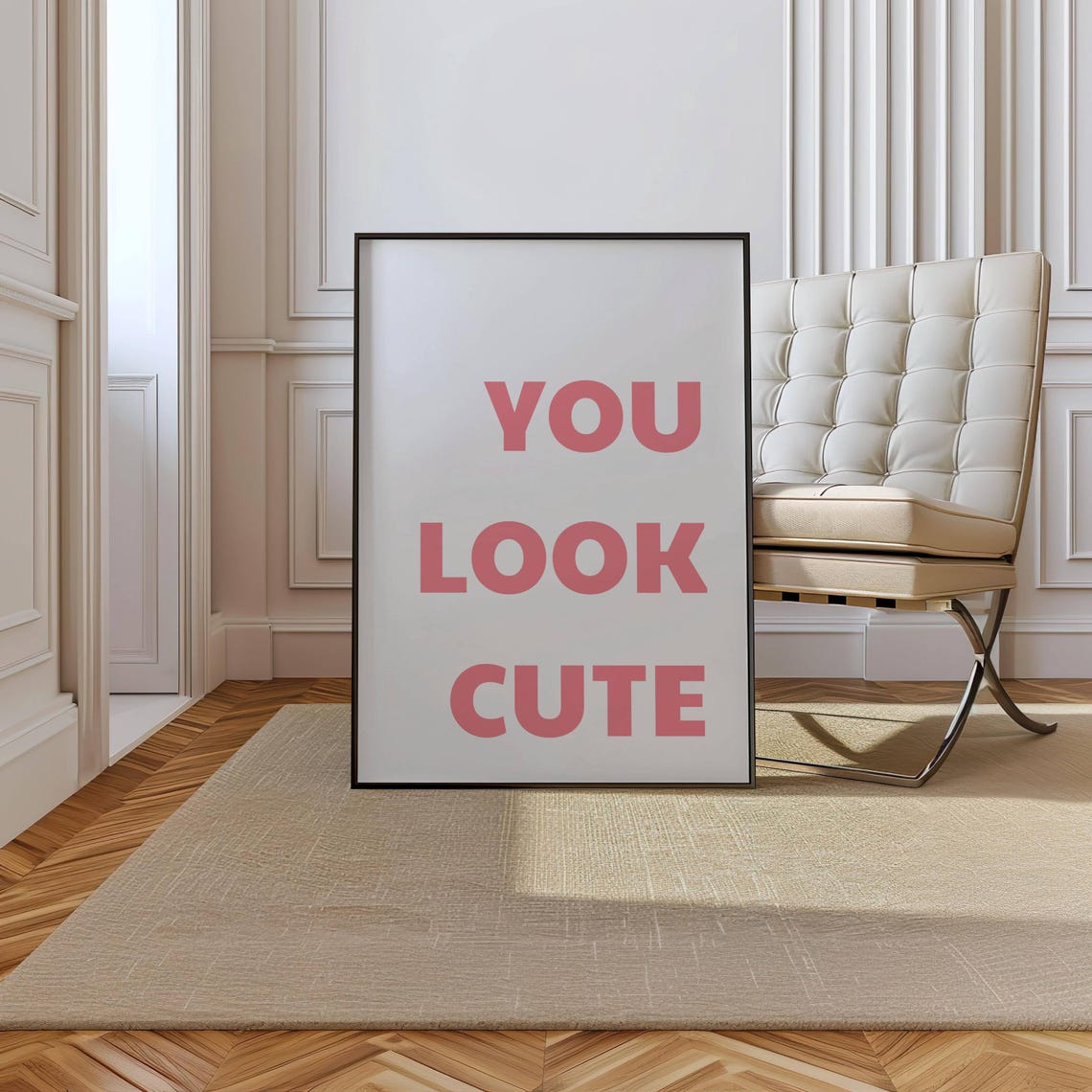 You Look Cute Soft Pink on White Sweet Cute Compliment Wall Art - Image 2