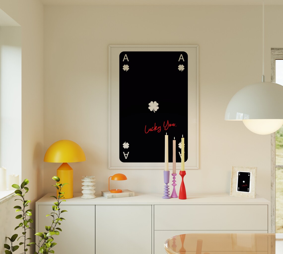 Black Ace Of Clubs Lucky You Script Trendy Aesthetic Card Poster - Image 3
