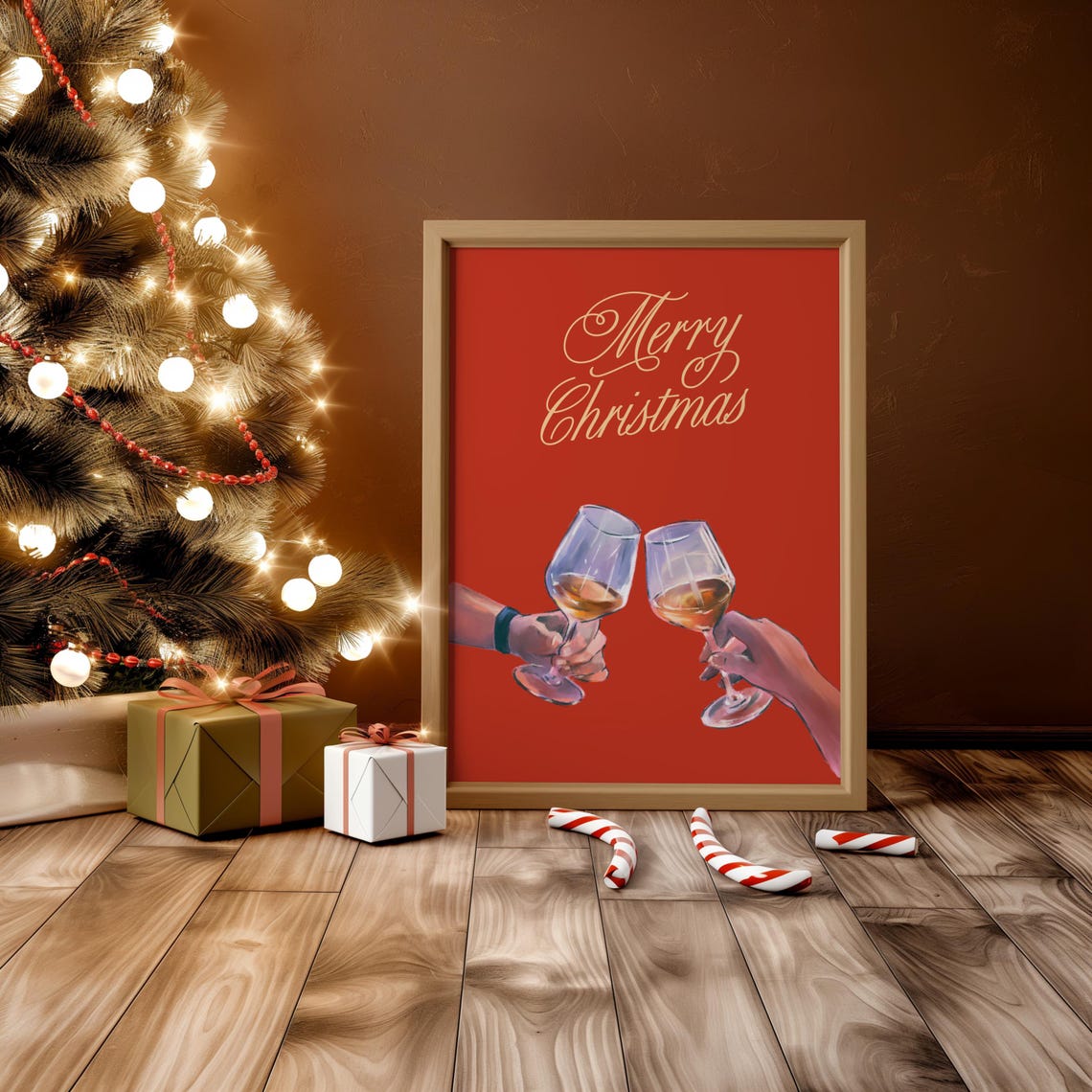 Merry Christmas Wine Cheers Festive Red Holiday Party Print Gift - Image 2