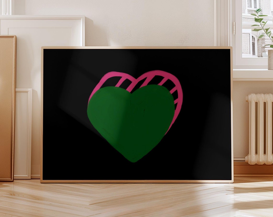 Green Pink Overlapping Hearts Abstract Dopamine Decor Poster