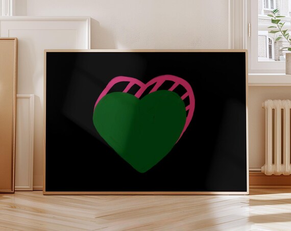 Green Pink Overlapping Hearts Abstract Dopamine Decor Poster