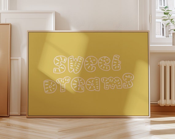 Sweet Dreams Print Bedroom Wall Art Dopamine Decor Yellow Nursery Above Bed Poster Scandi