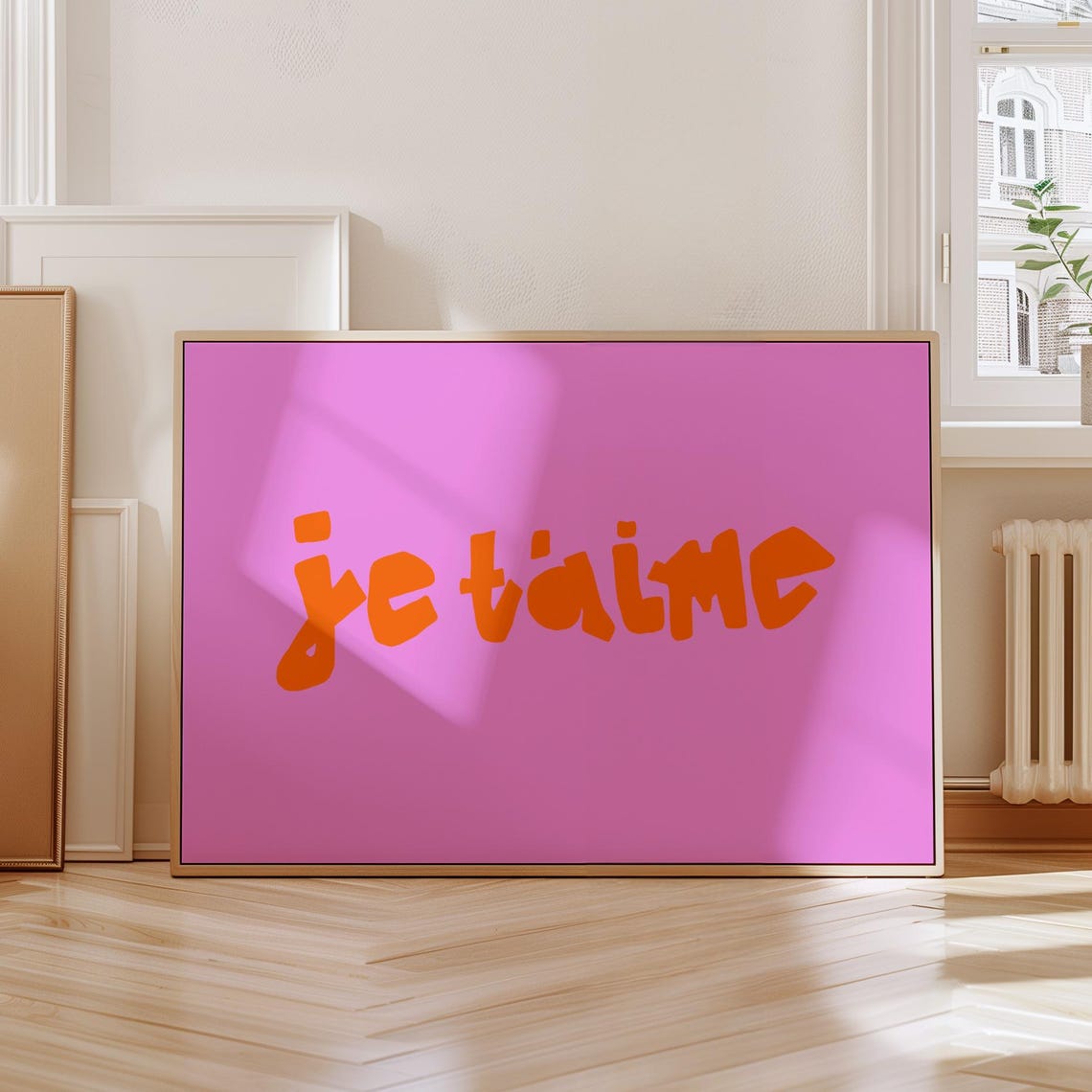 Je T'aime Orange Script Pink Love Typography Valentine Poster