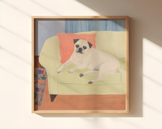 Cute Pug Dog Print Pug Gift Dog Wall Art Dog Lover Gifts Trendy Wall Art Square Print Instant Retro Pet Portrait
