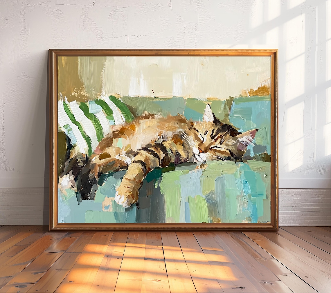 Tabby Cat Sleeping Impressionist Art Print