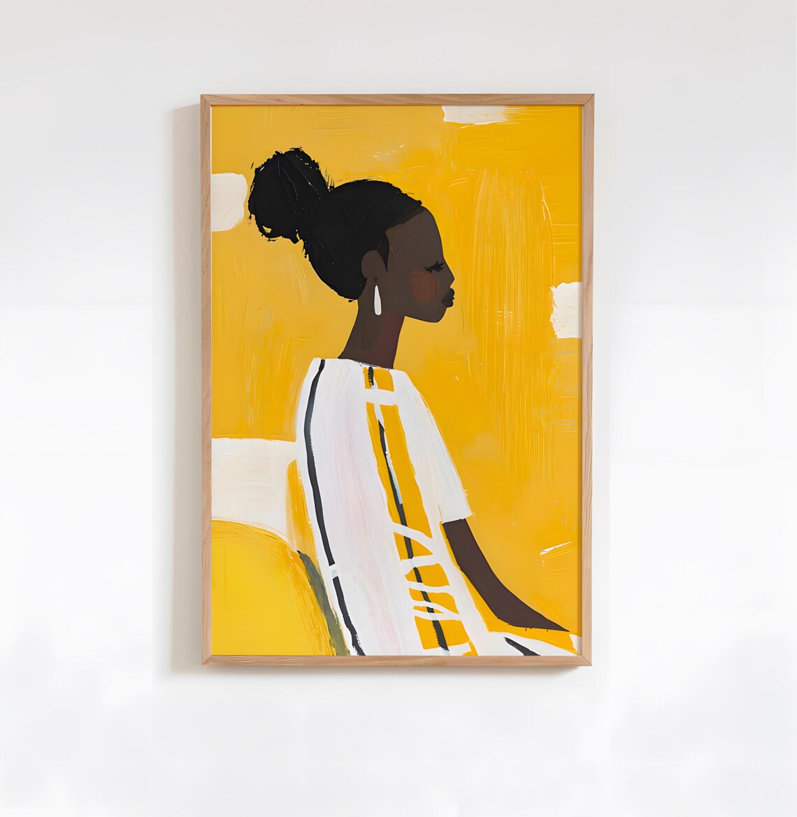 Yellow Abstract African Woman Art Print, Modern