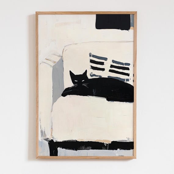 Black Cat Minimalist Matisse-Inspired Art Print