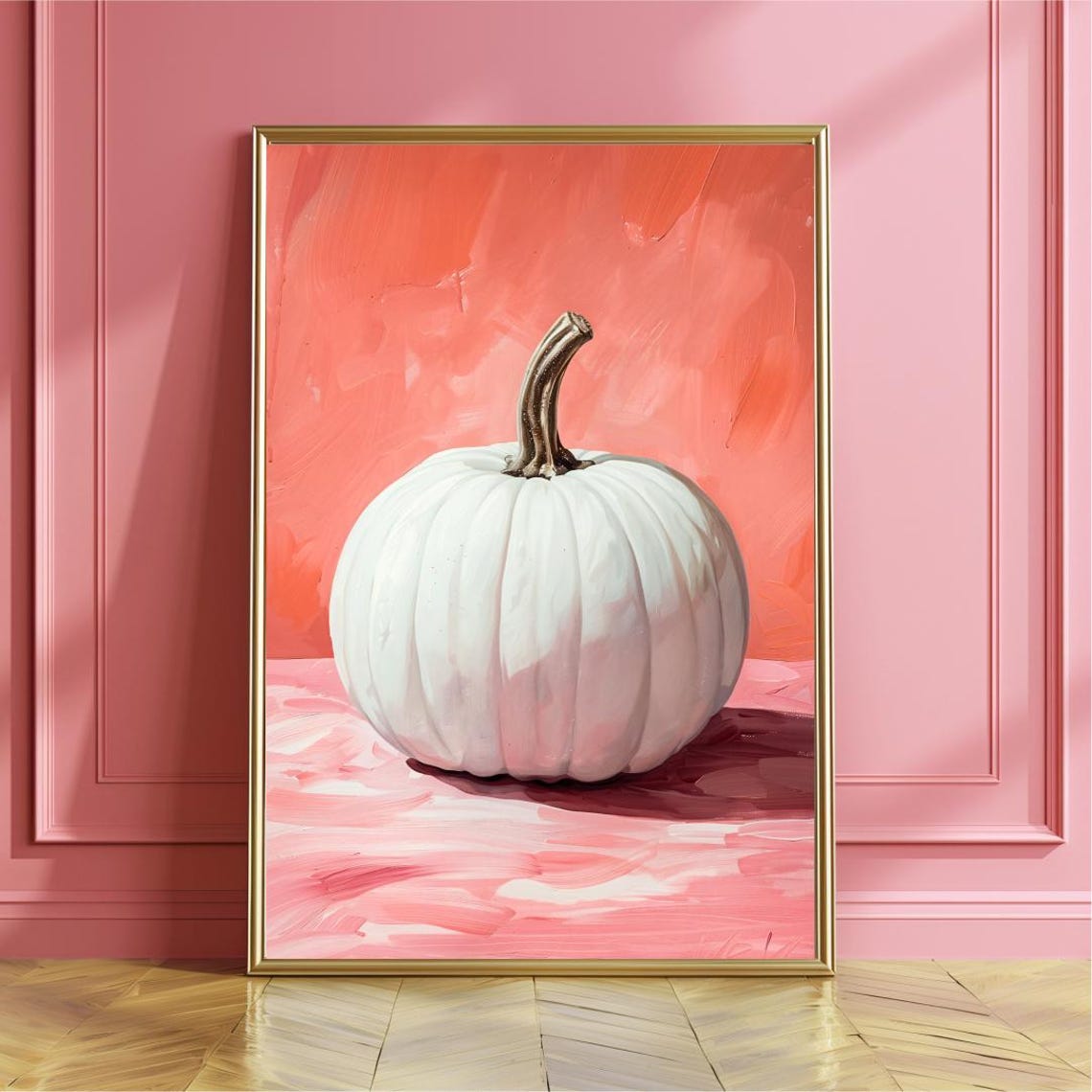 Modern White Pumpkin Art Print Fall Kitchen Decor Colorful Autumn Wall