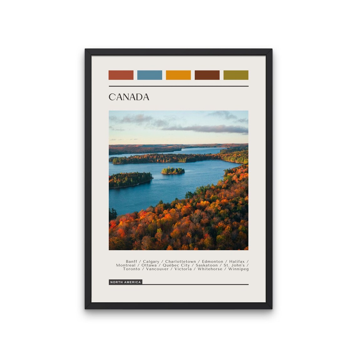 Canada Autumn Lake Forest Fall Aerial Travel Photography Poster