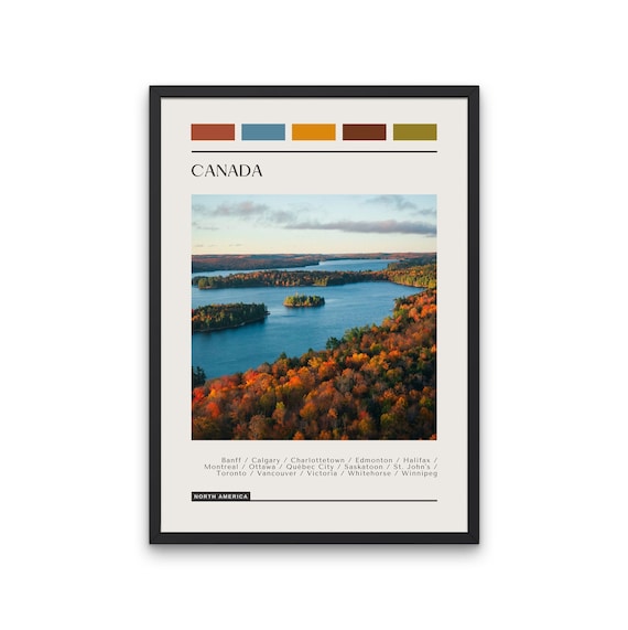 Canada Autumn Lake Forest Fall Aerial Travel Photography Poster