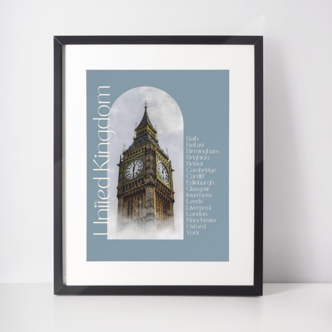 United Kingdom Big Ben Travel Poster Arched City List Gift Decor