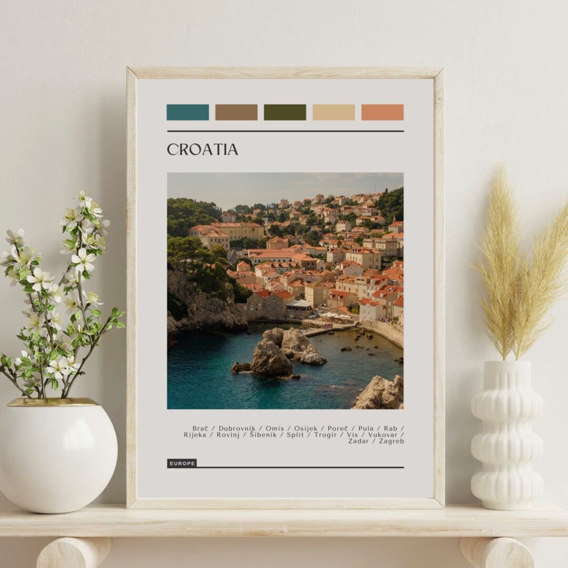 Croatia Dubrovnik Old Town Color Block Travel Poster Europe Decor