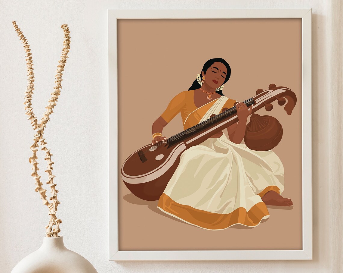 Veena Art, Indian Woman Musician Art Print