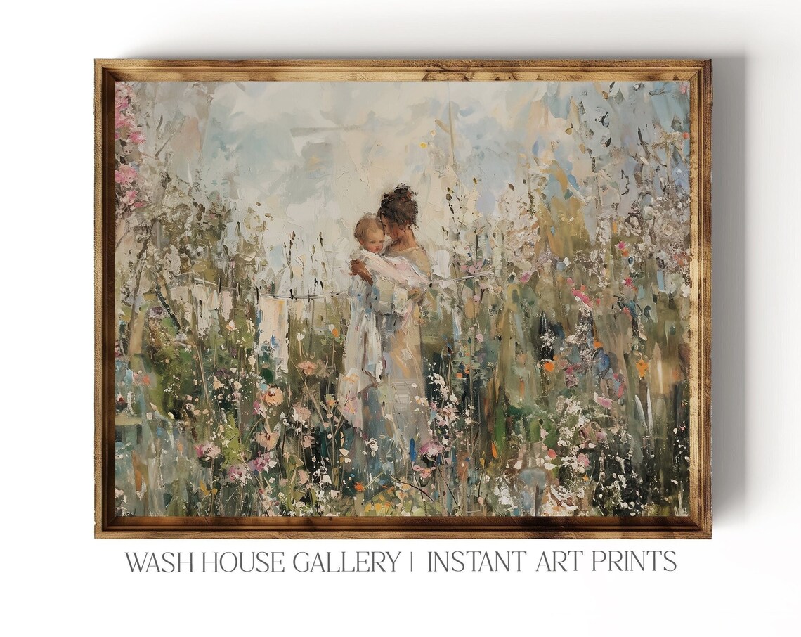 Mother Holding Baby In Wildflower Garden Soft Impressionist Poster
