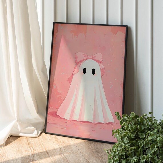 Coquette Preppy Wall Art Girly Halloween Print Pink Decor Trendy Spooky Poster Cute With Bow